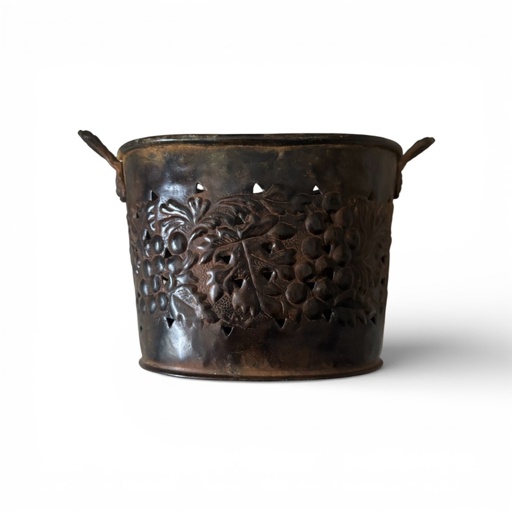 Vintage Embossed Metal Bucket Bin Planter